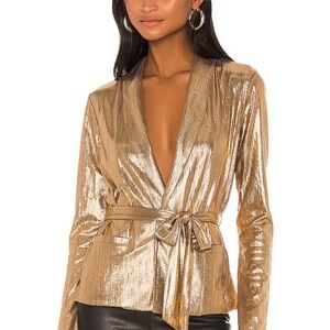 REVOLVE Gold Metallic Desiray Tie Blazer in Gold
